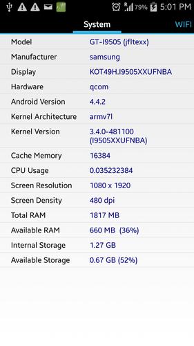 Specs of Android  | CPU Z